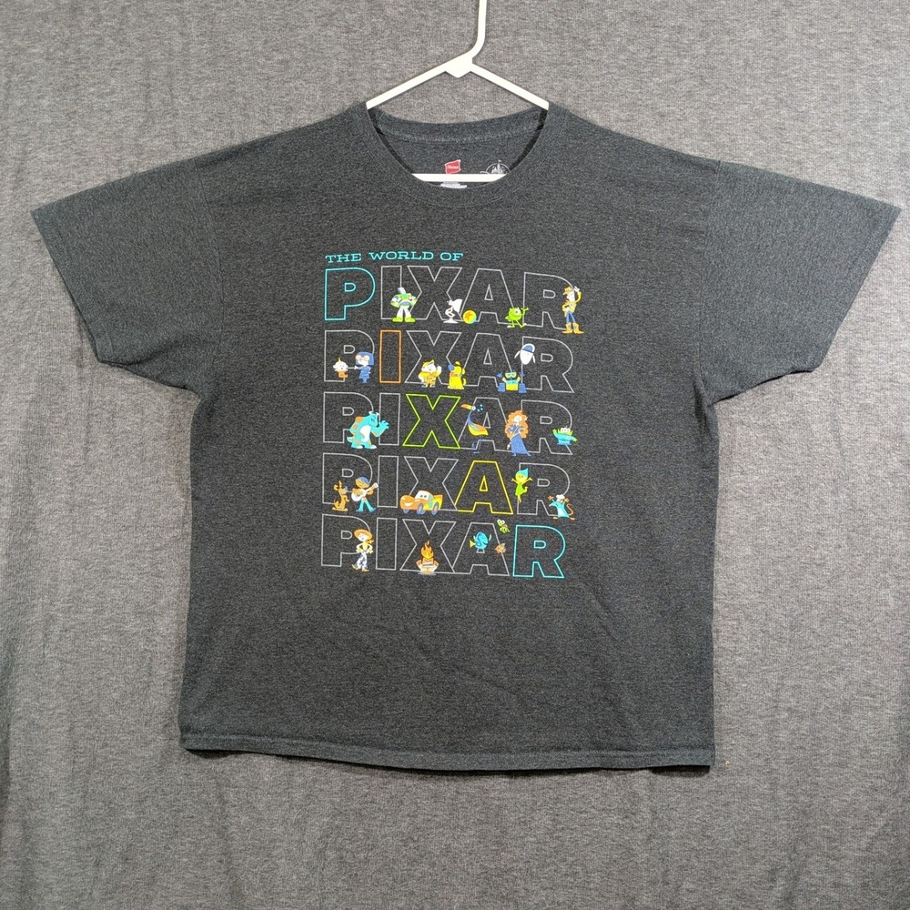 Disney Parks Gray World of Pixar Hanes T-Shirt Toy Story Cars‎ Monsters Size XL